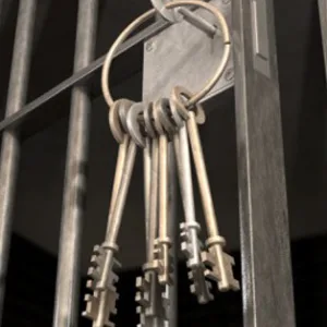 Escape room players solving puzzles in prison setting