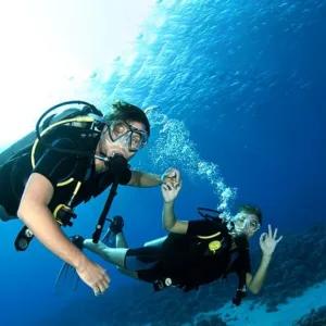 Boat preparing for two tank dive charter in ocean
