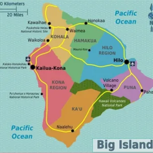 Tour bus driving through Big Island scenic route