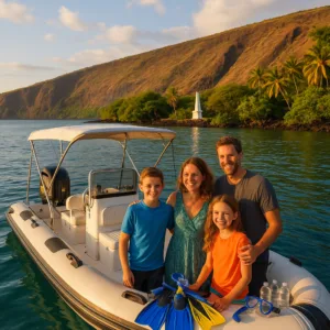 Private boat anchored near Captain Cook's Monument
