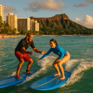 Surf instructor teaching private lessons in Waikiki