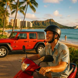 Scooter parked ready for cruising around Waikiki